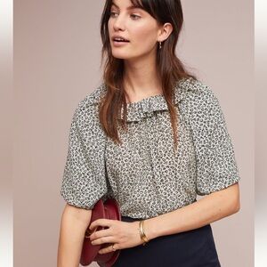 WHIT Black and Cream Patterned Silk Blouse